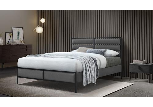4ft6 Double Grey Faux leather and Black Metal Marford Bed Frame 1